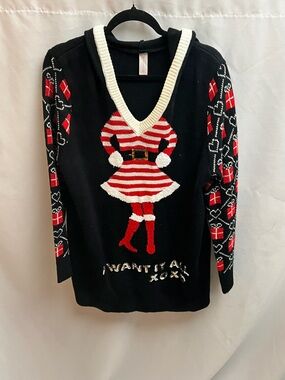 No Boundaries Ugly Christmas Sweater XXXL Elf Hooded Sequin Graphic Festive